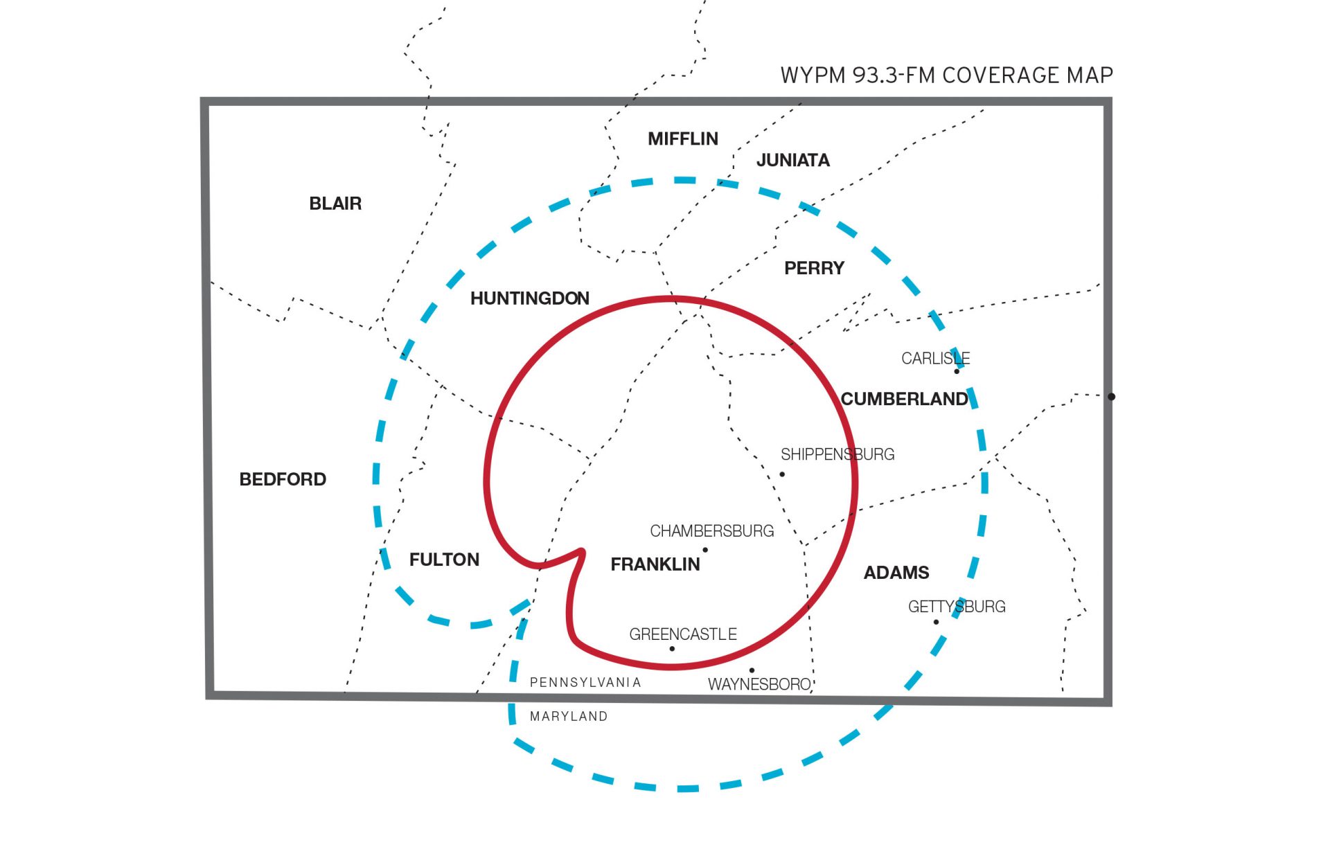 Coverage map of WITF 93.3