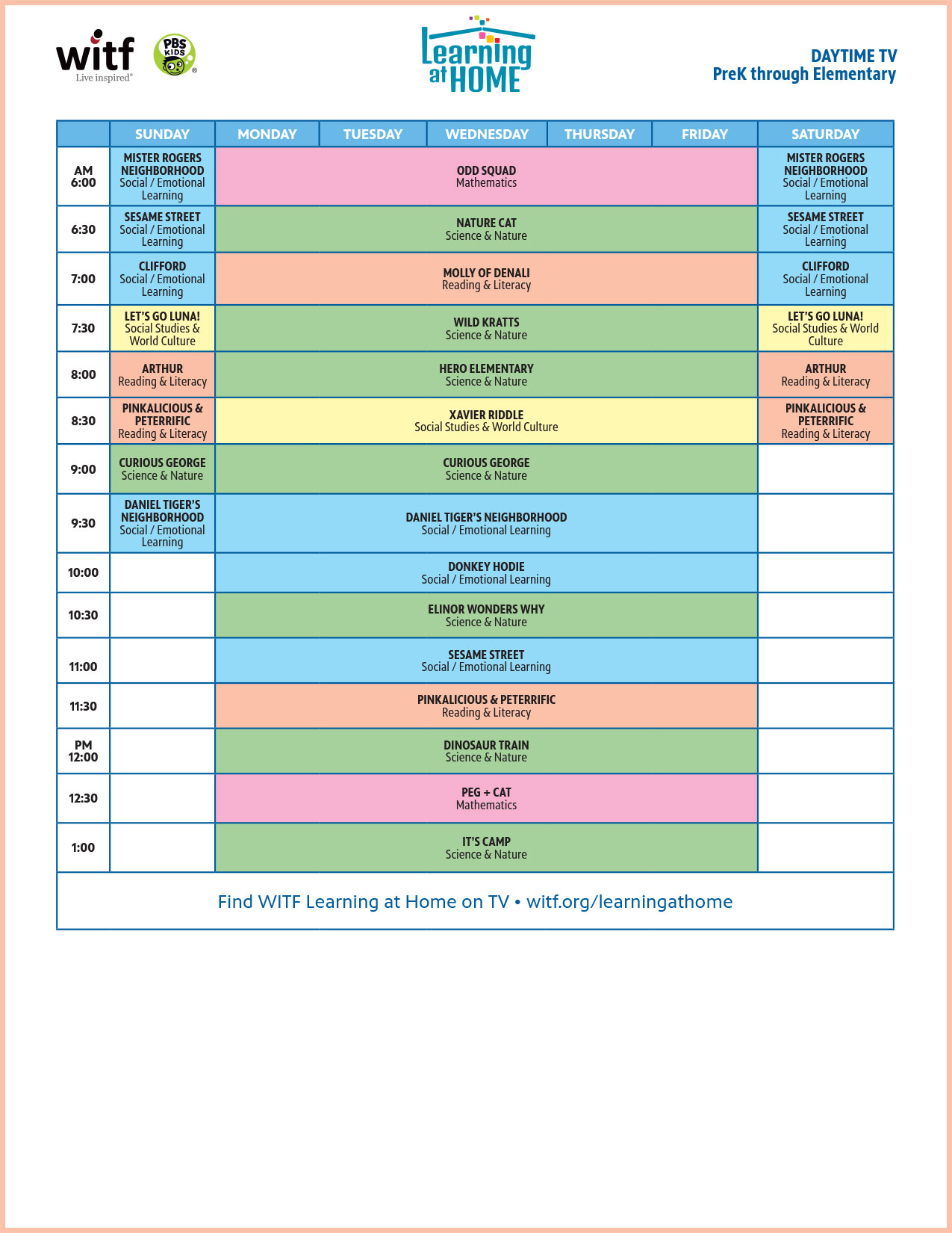 Daytime TV - PreK through Elementary Schedule