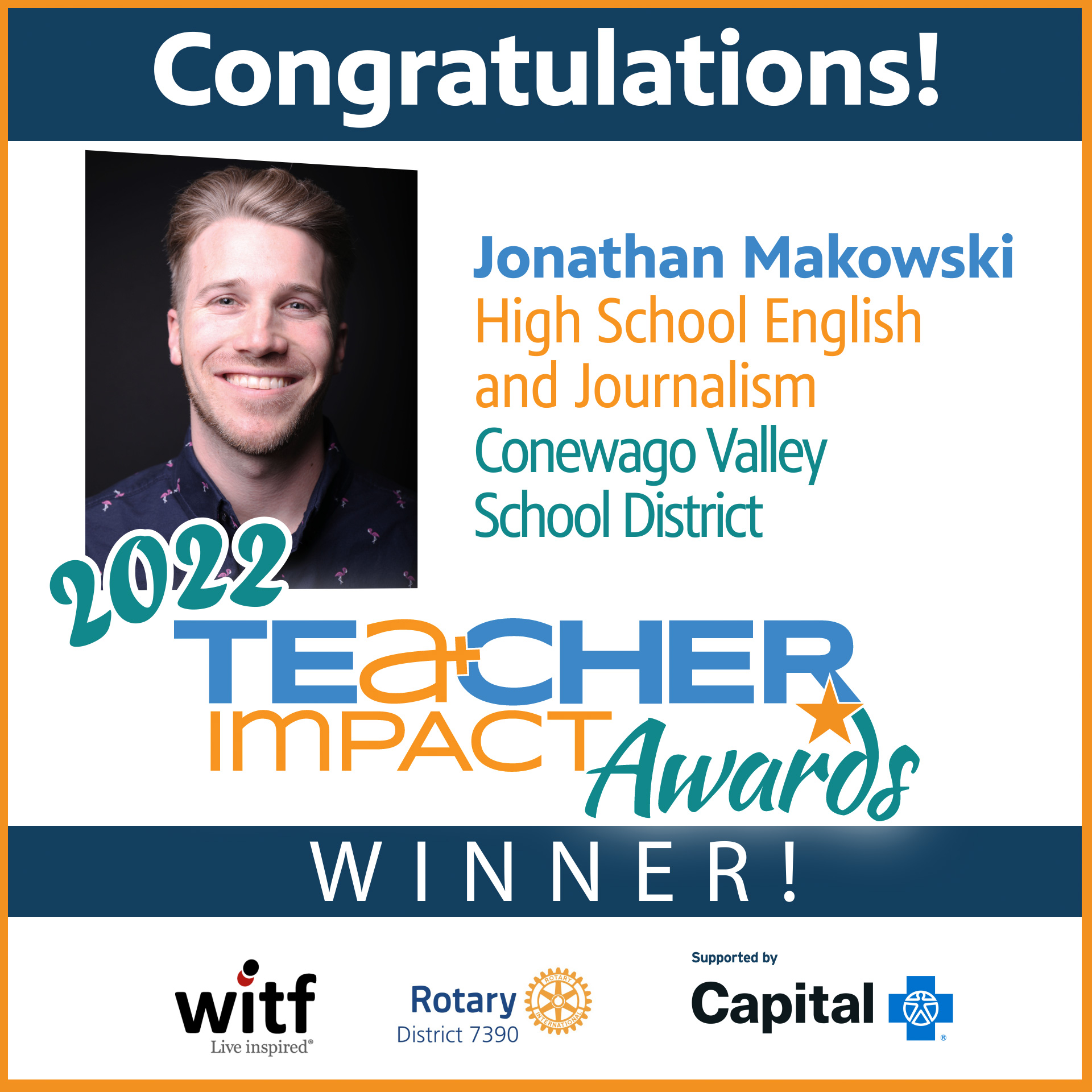 2022 Teacher Impact Awards Winner Jonathan Makowski