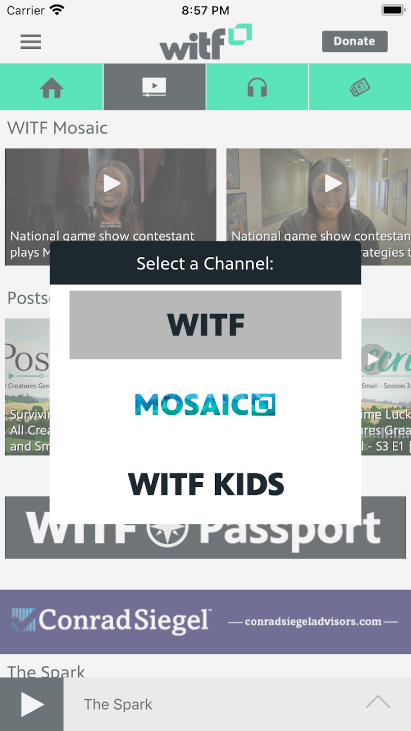 WITF mobile app watch section channels.