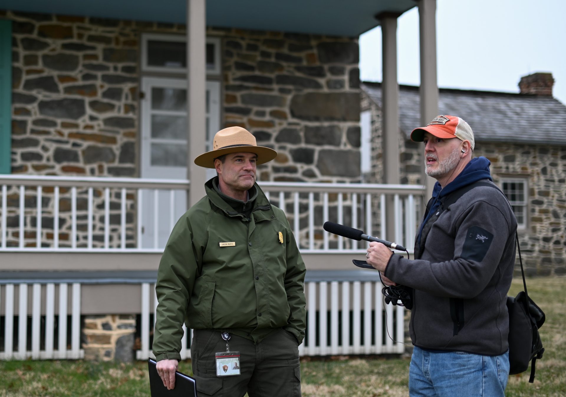 Tim Lambert conducting an interview in Gettysburg, PA.